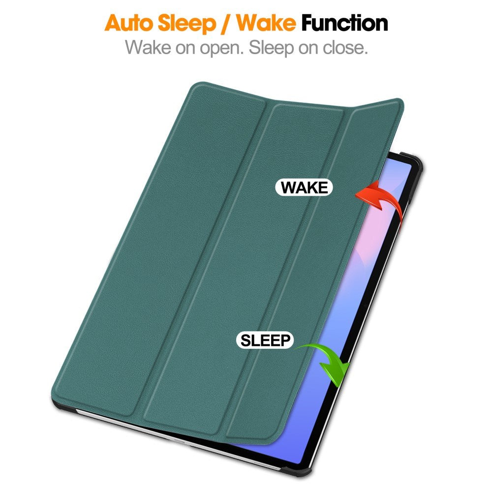 EIDERWOOD Samsung Galaxy Tab S10 FE+ (Plus) Faux Leather Flip Case with Stand Function & Pencil Holder - Green