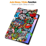 EIDERWOOD Samsung Galaxy Tab S10 FE+ (Plus) Tri-Fold Faux Leather Flip Case with Pattern - Graffiti