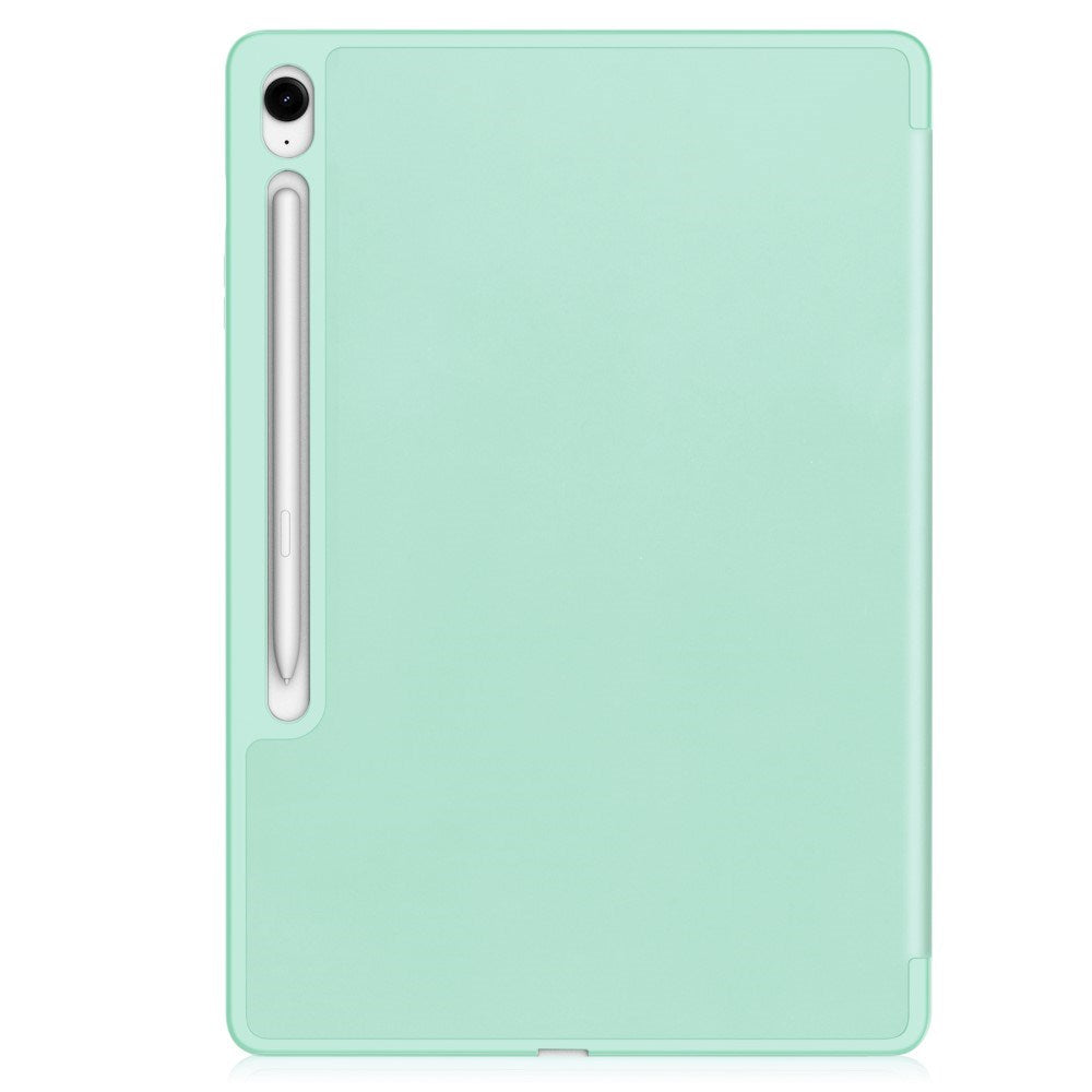 EIDERWOOD Samsung Galaxy Tab S10 FE+ (Plus) Tri-Fold Faux Leather Flip Case with Stylus Pen Holder - Light Green