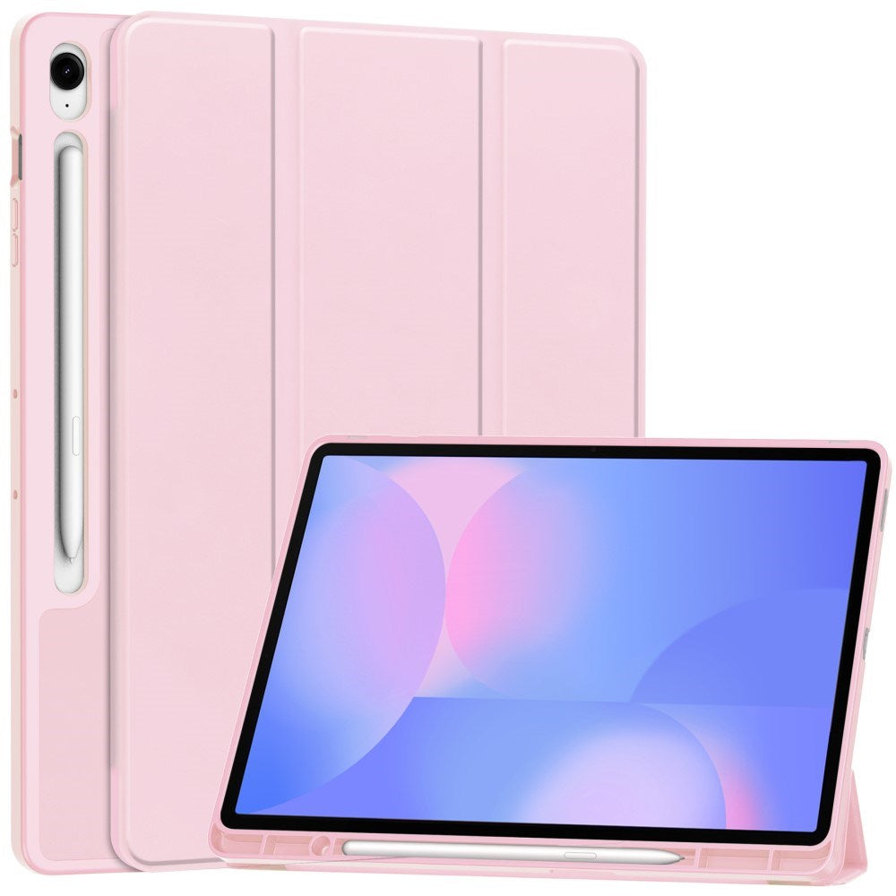 EIDERWOOD Samsung Galaxy Tab S10 FE+ (Plus) Tri-Fold Faux Leather Flip Case with Stylus Pen Holder - Pink