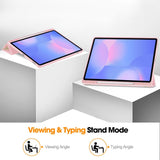 EIDERWOOD Samsung Galaxy Tab S10 FE+ (Plus) Tri-Fold Faux Leather Flip Case with Stylus Pen Holder - Pink