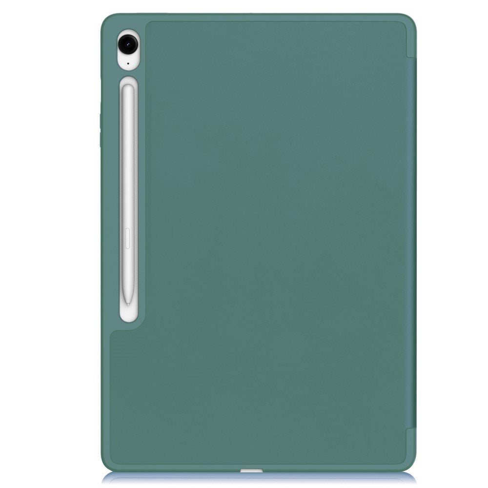 EIDERWOOD Samsung Galaxy Tab S10 FE+ (Plus) Tri-Fold Faux Leather Flip Case with Stylus Pen Holder - Dark Green
