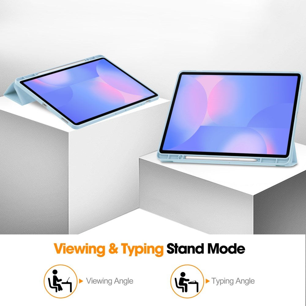 EIDERWOOD Samsung Galaxy Tab S10 FE+ (Plus) Tri-Fold Faux Leather Flip Case with Stylus Pen Holder - Light Blue