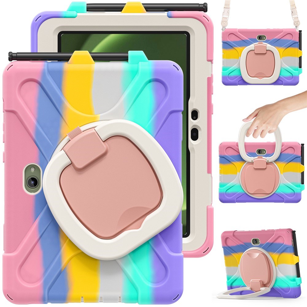 Samsung Galaxy Tab Active5 Pro / Active4 Pro EIDERWOOD Hybrid Plastic Kids Case w. Kickstand & Strap - Multi