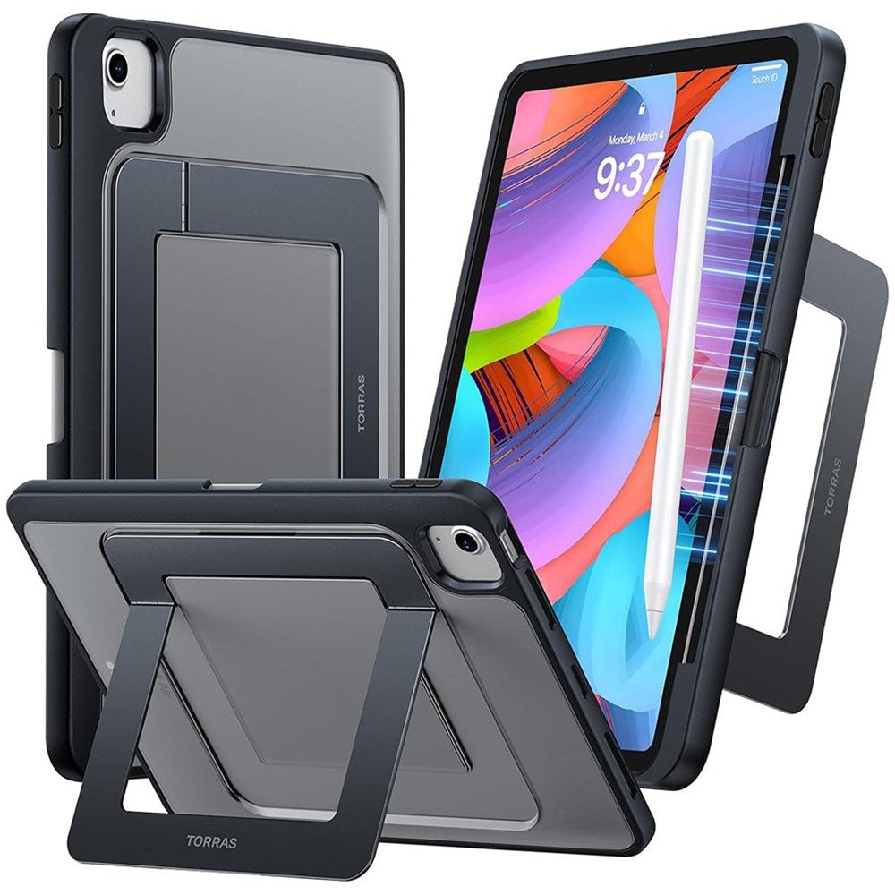 iPad Air 13" (2025 / 2024) / Pro 12.9 (2022 / 2021) TORRAS Case w. Kickstand & Apple Pencil Holder - Transparent / Black