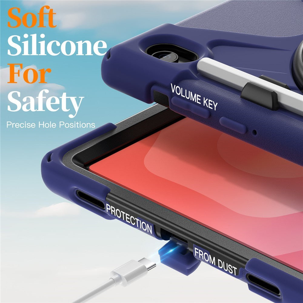 EIDERWOOD Samsung Galaxy Tab S11 Shockproof Case with 360 Degree Rotatable Kickstand & Velcro Strap - Dark Blue