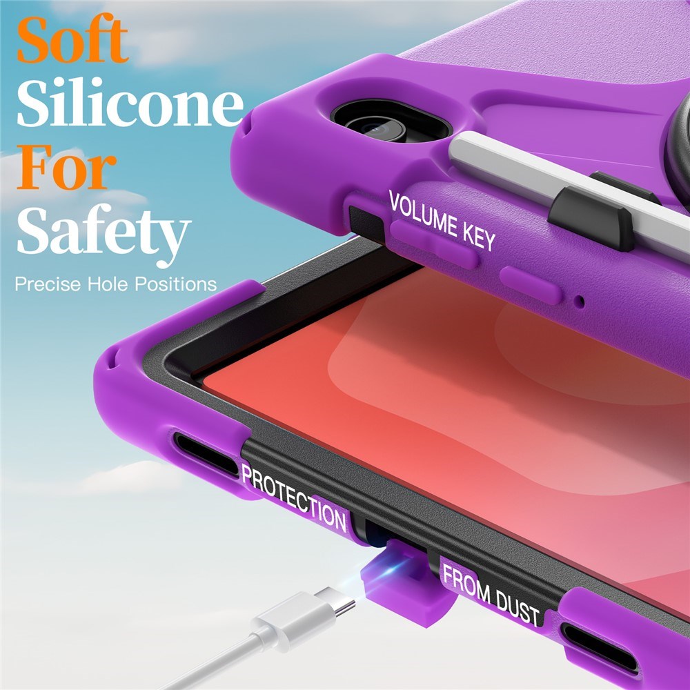 EIDERWOOD Samsung Galaxy Tab S11 Shockproof Case with 360 Degree Rotatable Kickstand & Velcro Strap - Purple