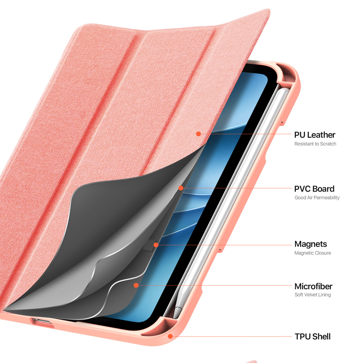 iPad Mini (2026) 8th Gen. DUX DUCIS DOMO Tri-Fold Faux Leather Flip Case - Pink