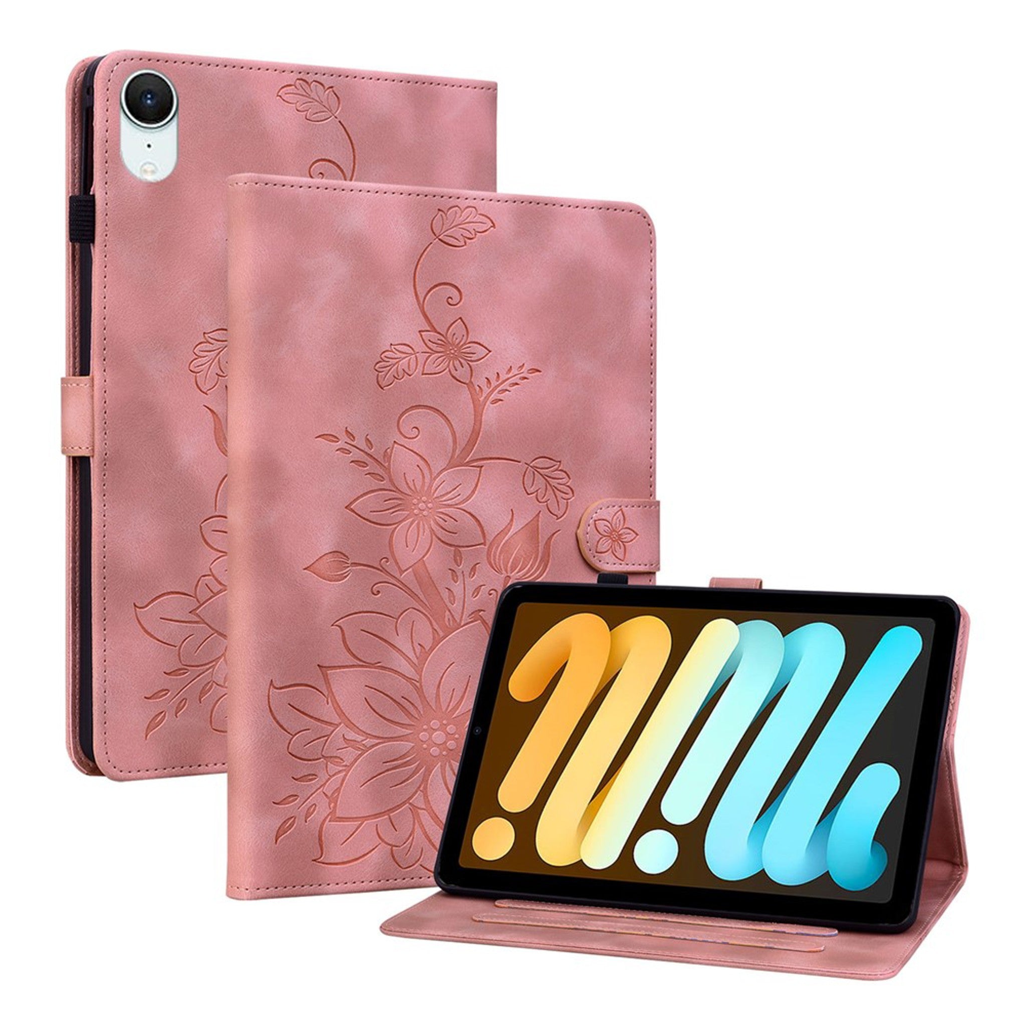 iPad Mini (2026) 8th Gen. EIDERWOOD Floral Textured Faux Leather Flip Case - Pink