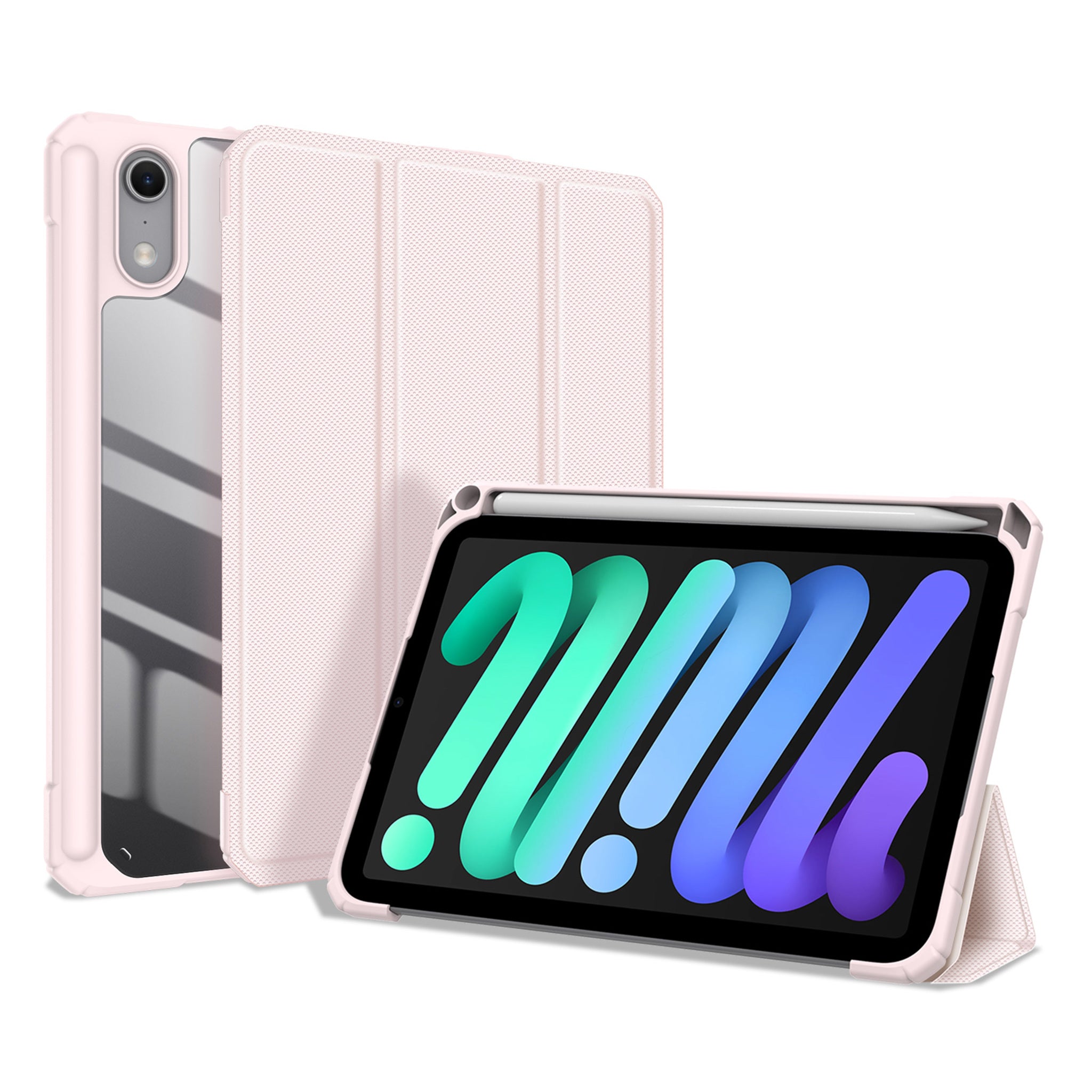 iPad Mini (2026) 8th Gen. DUX DUCIS TOBY Tri-Fold Faux Leather Flip Case with Stand - Pink