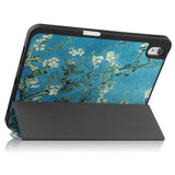 iPad 10.9" (2022) Leather Tri-fold Case w. Pen Holder - White Flowers