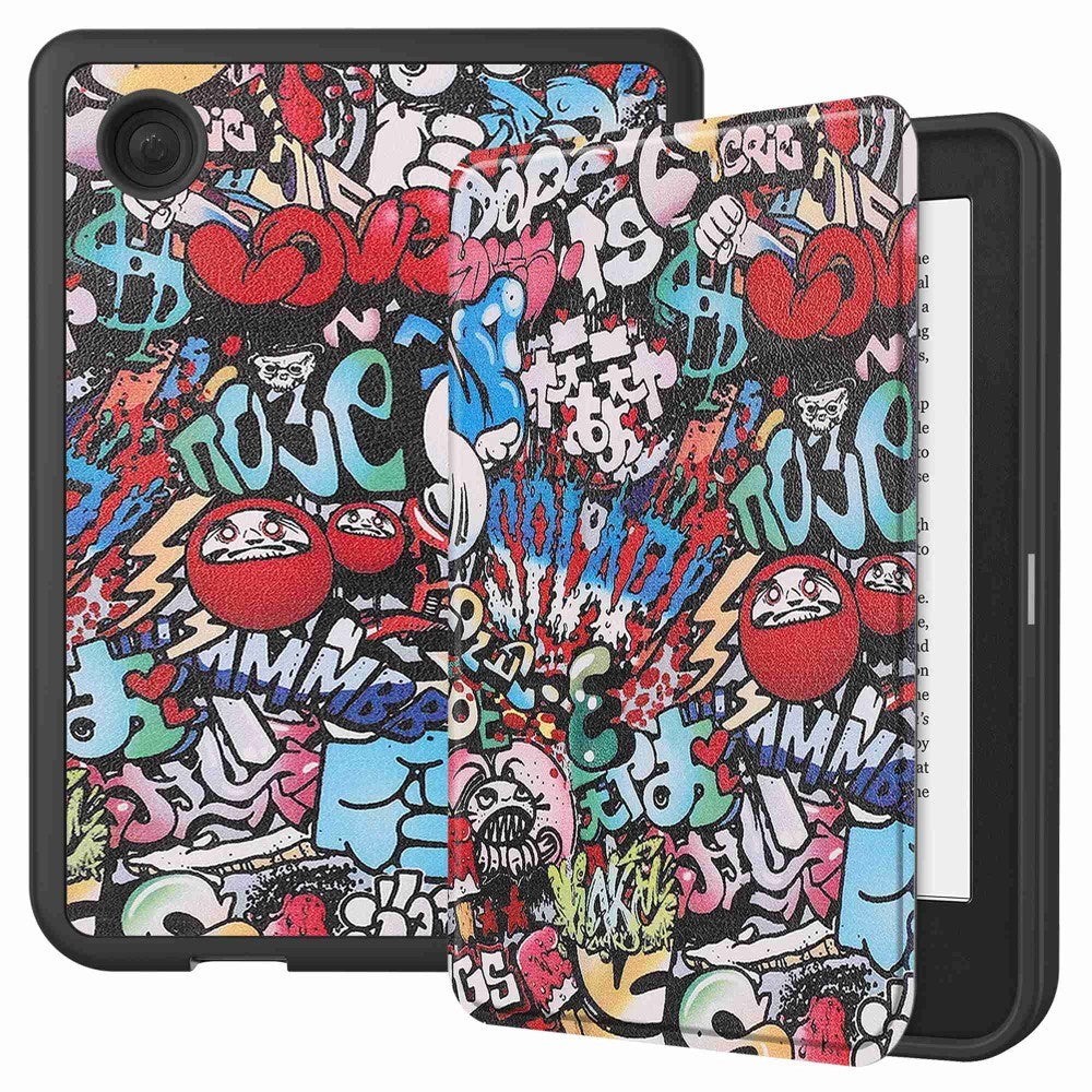 Kobo Clara 2E PU Leather Flip Case w. Seelp/ Wake-up Function - Graffiti