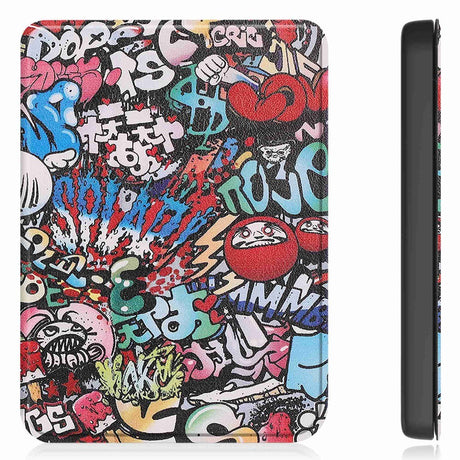 Kobo Clara 2E PU Leather Flip Case w. Seelp/ Wake-up Function - Graffiti