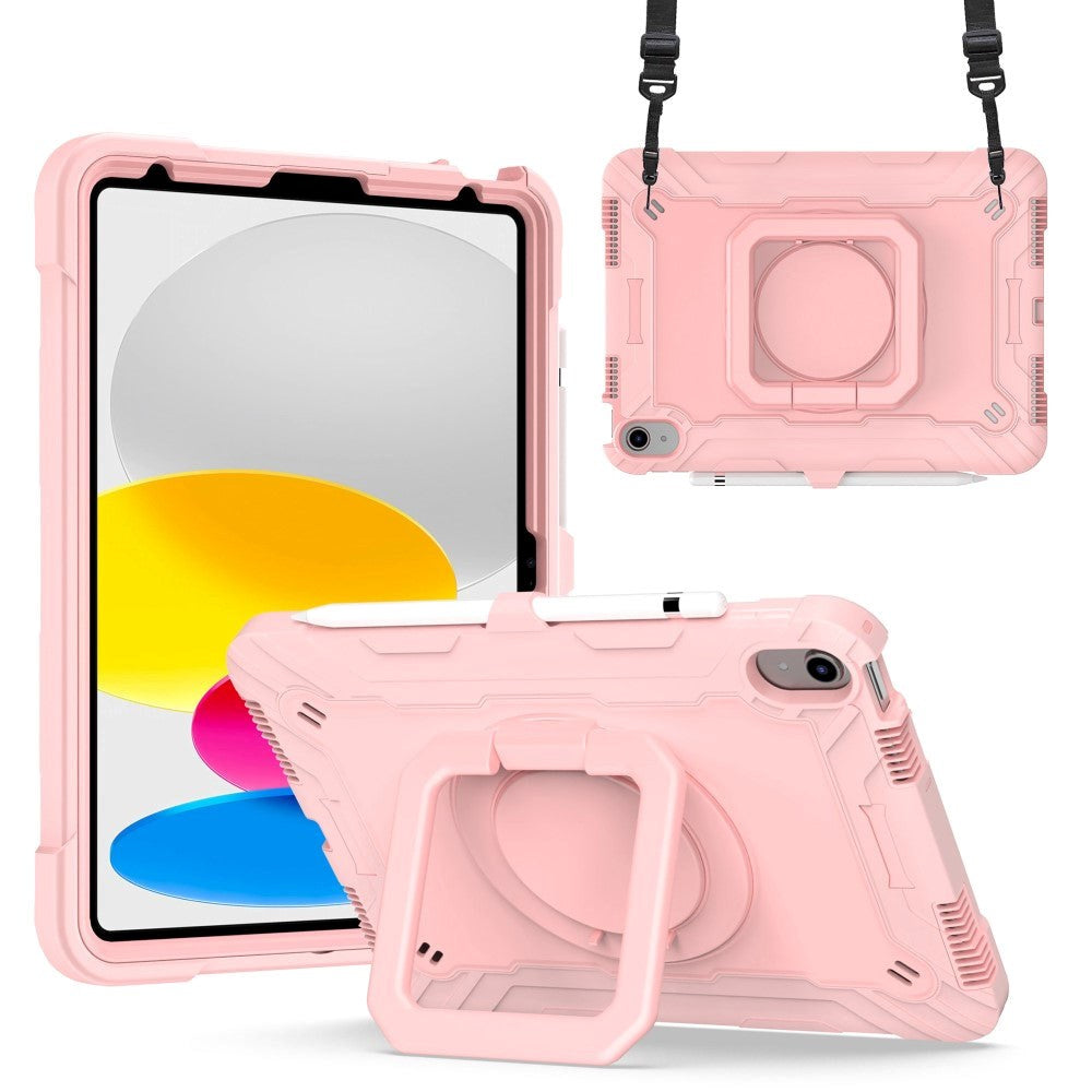 iPad 10.9 (2022) Tough Silicone Cover w. 360 Degree Stand & Carrying Strap - Rose Gold