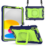 iPad 10.9 (2022) Tough Silicone Cover w. 360 Degree Stand & Carrying Strap - Green / Blue