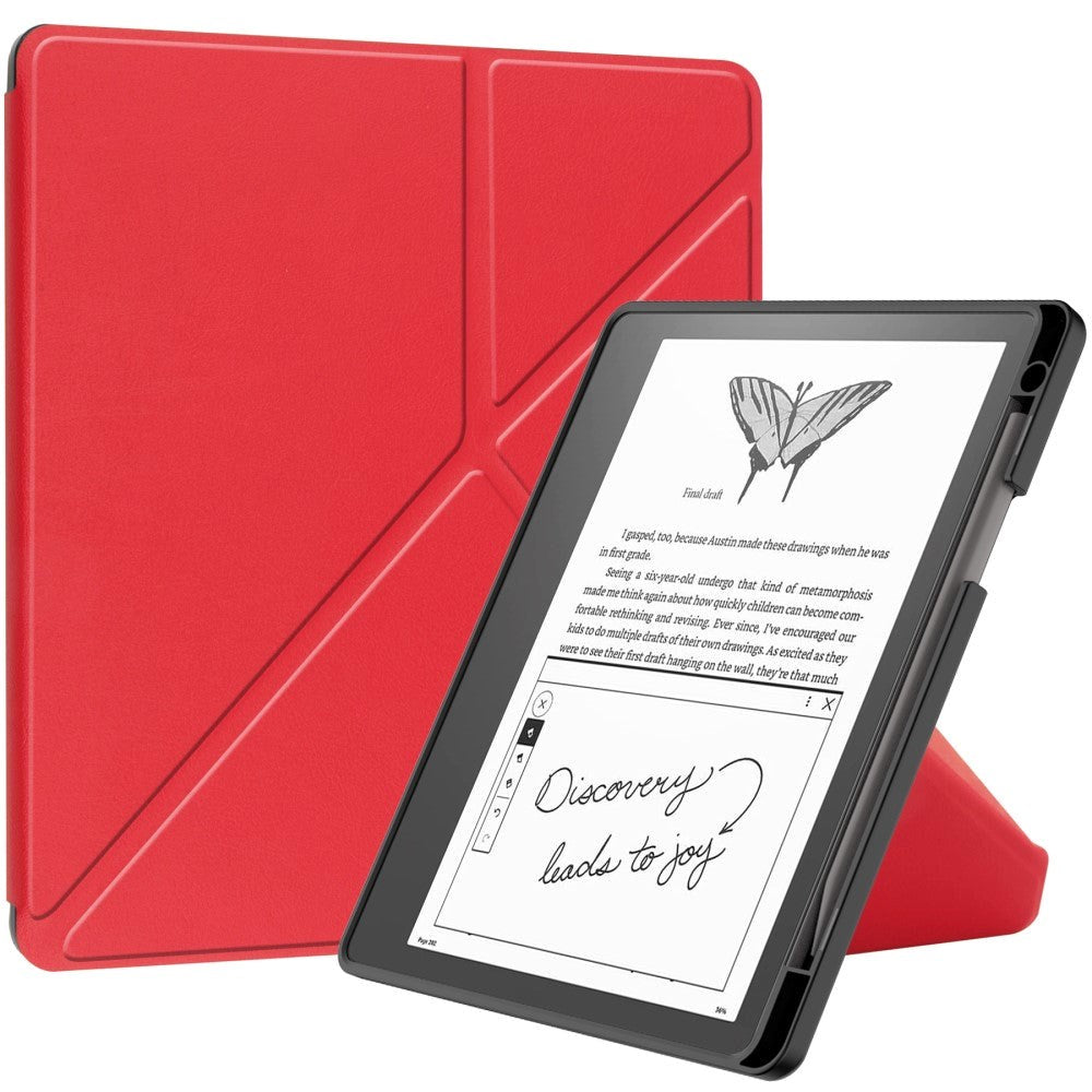 Amazon Kindle Scribe 11th Generation (2022) Origami Faux Leather Flip Case with Pen Holder - Red