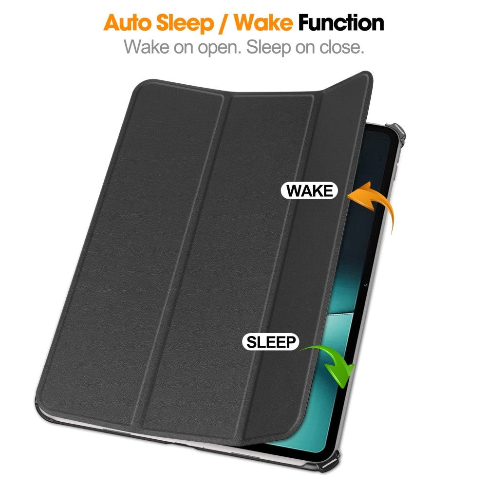 OnePlus Pad / Oppo Pad 2 Tri-Fold Leather Flip Case w. Wake Up/Sleep Function - Black