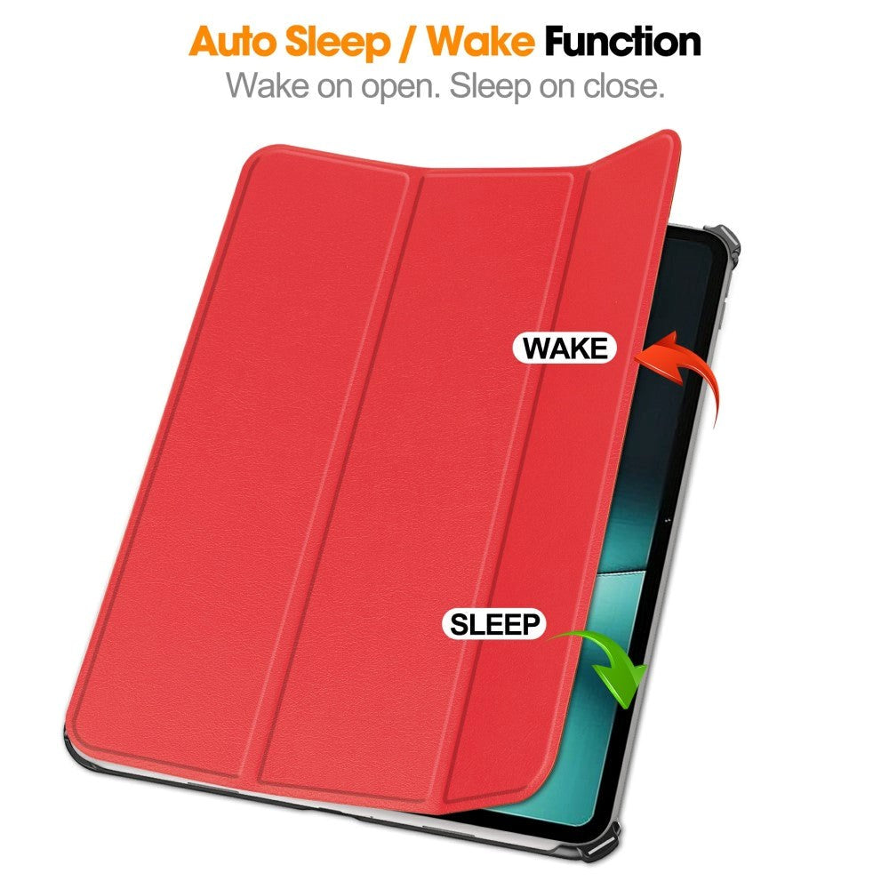 OnePlus Pad / Oppo Pad 2 Tri-Fold Leather Flip Case w. Wake Up/Sleep Function - Red