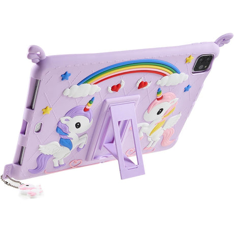 iPad Air (2022 / 2020) / Pro 11 (2022 / 2021 / 2020 / 2018) Silicone Case w. Stand, Print & Strap - Unicorn