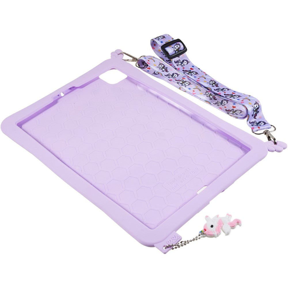 iPad Air (2022 / 2020) / Pro 11 (2022 / 2021 / 2020 / 2018) Silicone Case w. Stand, Print & Strap - Unicorn