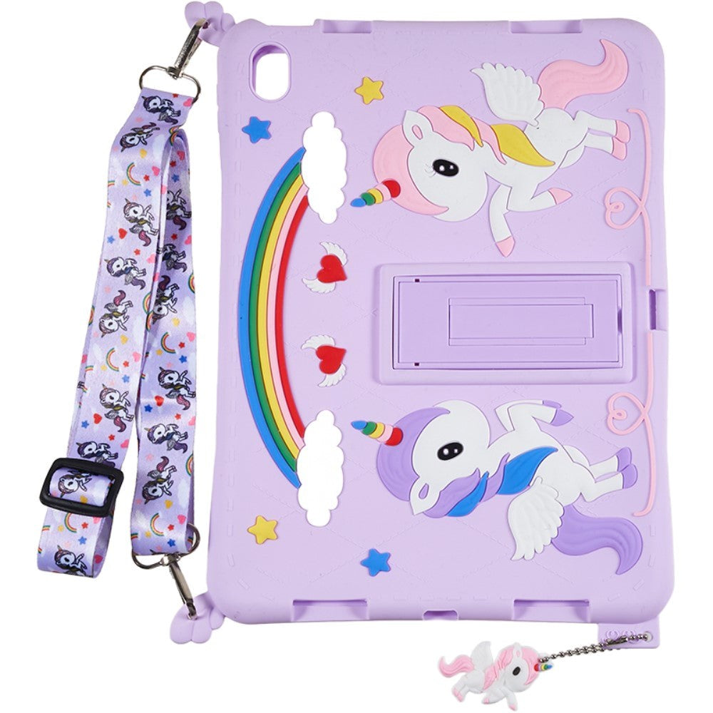 iPad 10.9" (2022) Silicone Case w. Stand, Print & Strap - Unicorn