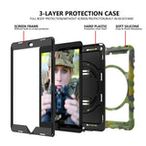 iPad 10.2" (2021 / 2020 / 2019) Drop Proof Case w. Hand Holder, Kickstand & Apple Pencil Holder - Camouflage