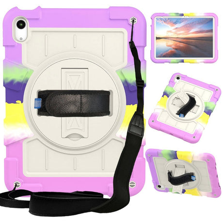 iPad 10.9" (2022) Tough Case w. Hand Holder, Kickstand & Shoulder Strap - Purple / Multi