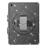 iPad 10.2" (2021 / 2020 / 2019) Hard Plastic Case w. Hand Holder, Kickstand & Shoulder Strap - Transparent / Glitter Black