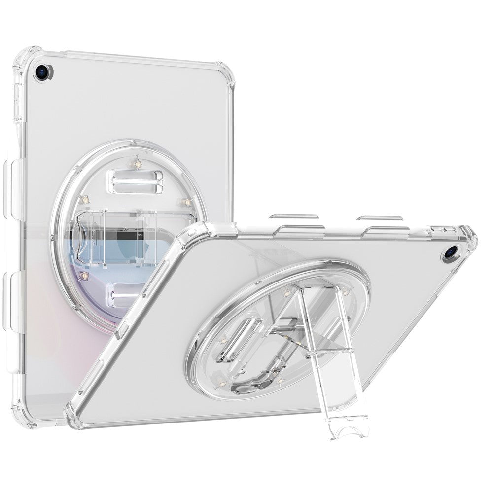 iPad 10.2" (2021 / 2020 / 2019) Hard Plastic Case w. Hand Holder, Kickstand & Shoulder Strap - Transparent