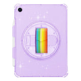 iPad 10.2" (2021 / 2020 / 2019) Hard Plastic Case w. Hand Holder, Kickstand & Shoulder Strap - Transparent / Glitter Purple