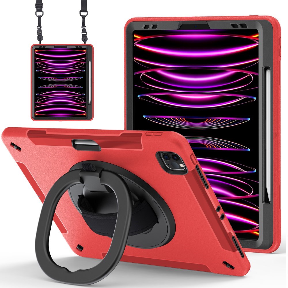 EIDERWOOD iPad Air 13" (2024) / Pro 12.9" (2022 / 2021 / 2020 / 2018) Tough Case w. Protective Film & Shoulder Strap - Red