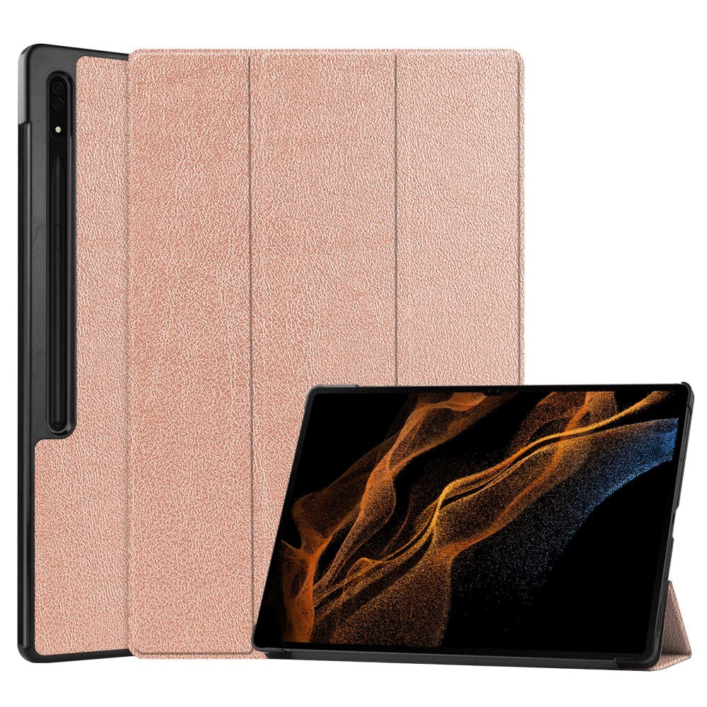 Samsung Tab S9 Ultra Tri-Fold Leather Case w. Stand - Rose Gold