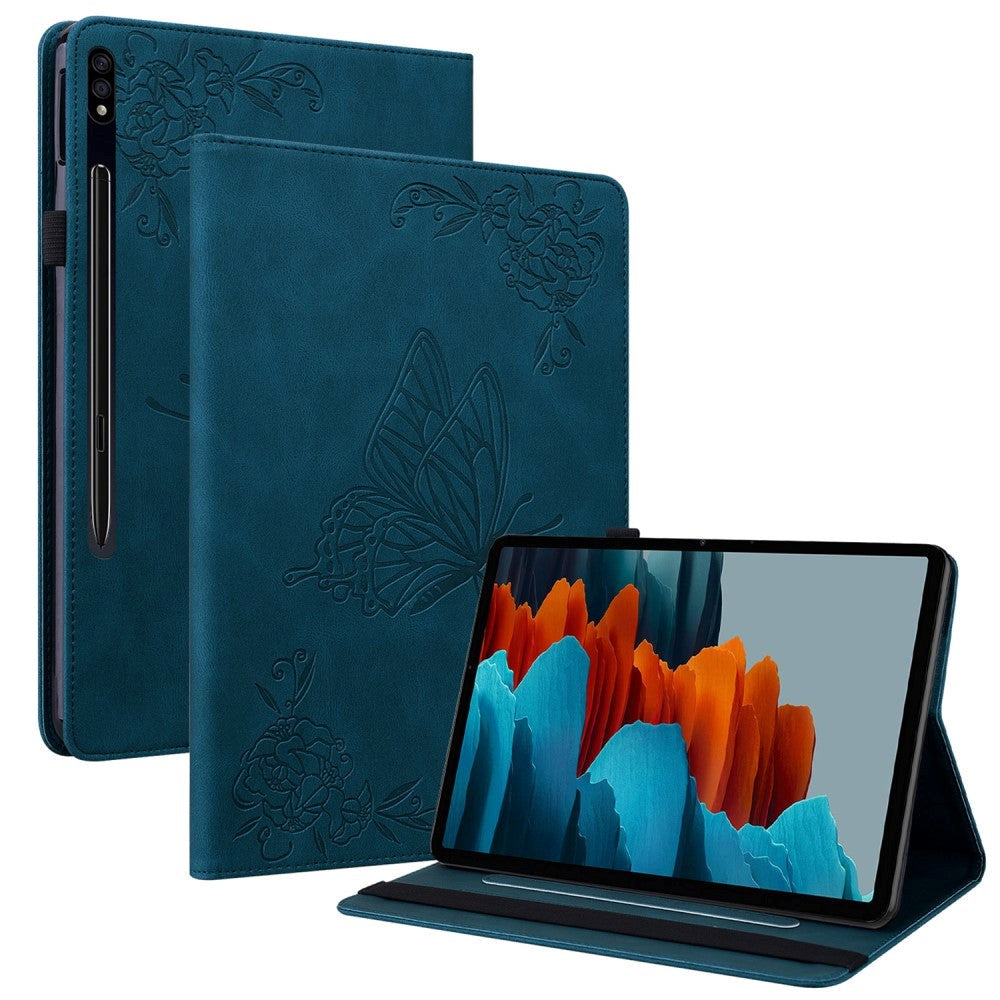 Samsung Galaxy Tab S9 Soft Leather Case w. Pattern & Card Holder - Dark Blue