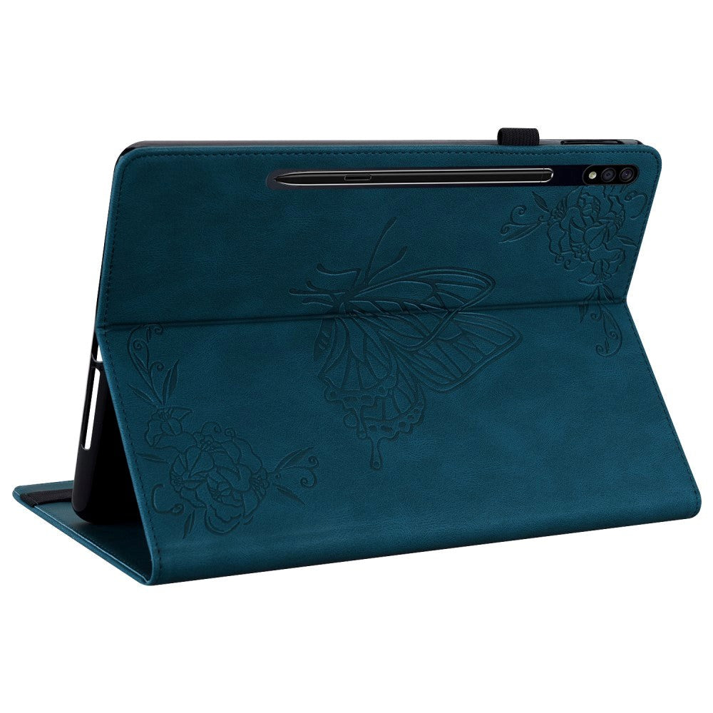 Samsung Galaxy Tab S9 Soft Leather Case w. Pattern & Card Holder - Dark Blue