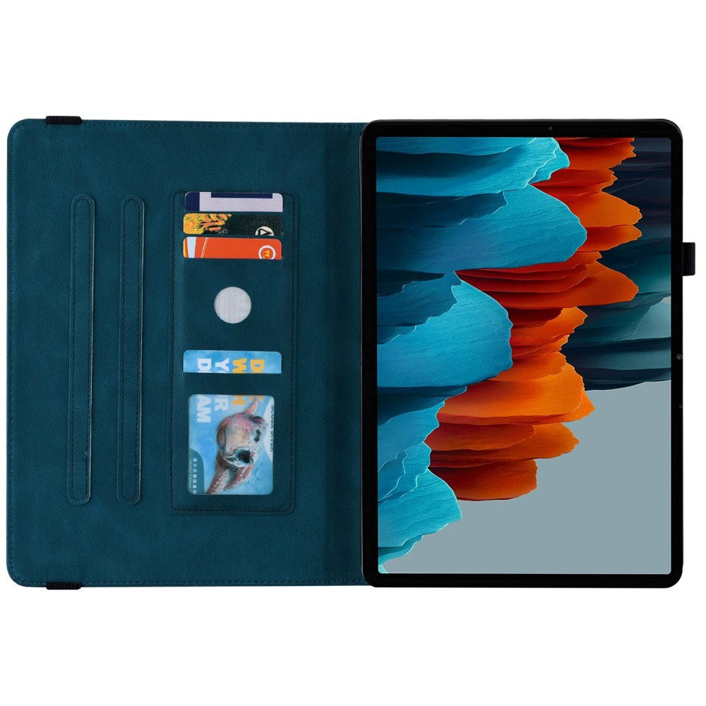 Samsung Galaxy Tab S9 Soft Leather Case w. Pattern & Card Holder - Dark Blue