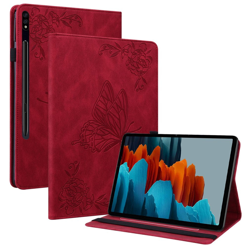 Samsung Galaxy Tab S9 Soft Leather Case w. Pattern & Card Holder - Red