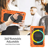 Samsung Galaxy Tab S9 Tough Case w. Protective Film, Hand Holder & Shoulder Strap - Orange / Black