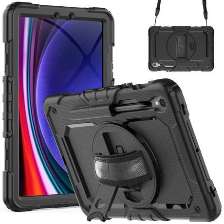 Samsung Galaxy Tab S9 Tough Case w. Protective Film, Hand Holder & Shoulder Strap - Black