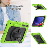 Samsung Galaxy Tab S9 Tough Case w. Protective Film, Hand Holder & Shoulder Strap - Green / Black