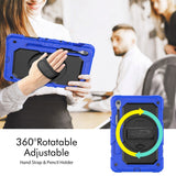 Samsung Galaxy Tab S9 Tough Case w. Protective Film, Hand Holder & Shoulder Strap - Blue / Black