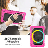 Samsung Galaxy Tab S9 Tough Case w. Protective Film, Hand Holder & Shoulder Strap - Pink / Black