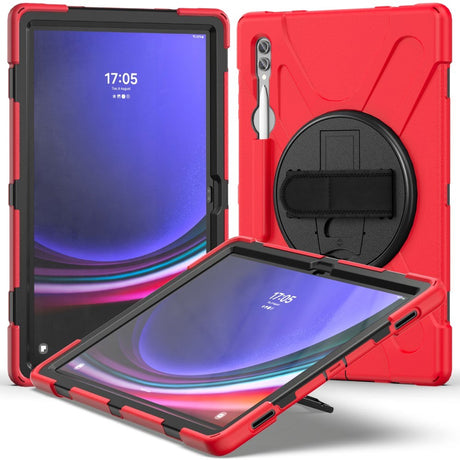 Samsung Galaxy Tab S9 Ultra / S8 Ultra Drop Proof Case w. Hand Holder, Kickstand & Pencil Holder - Red / Black