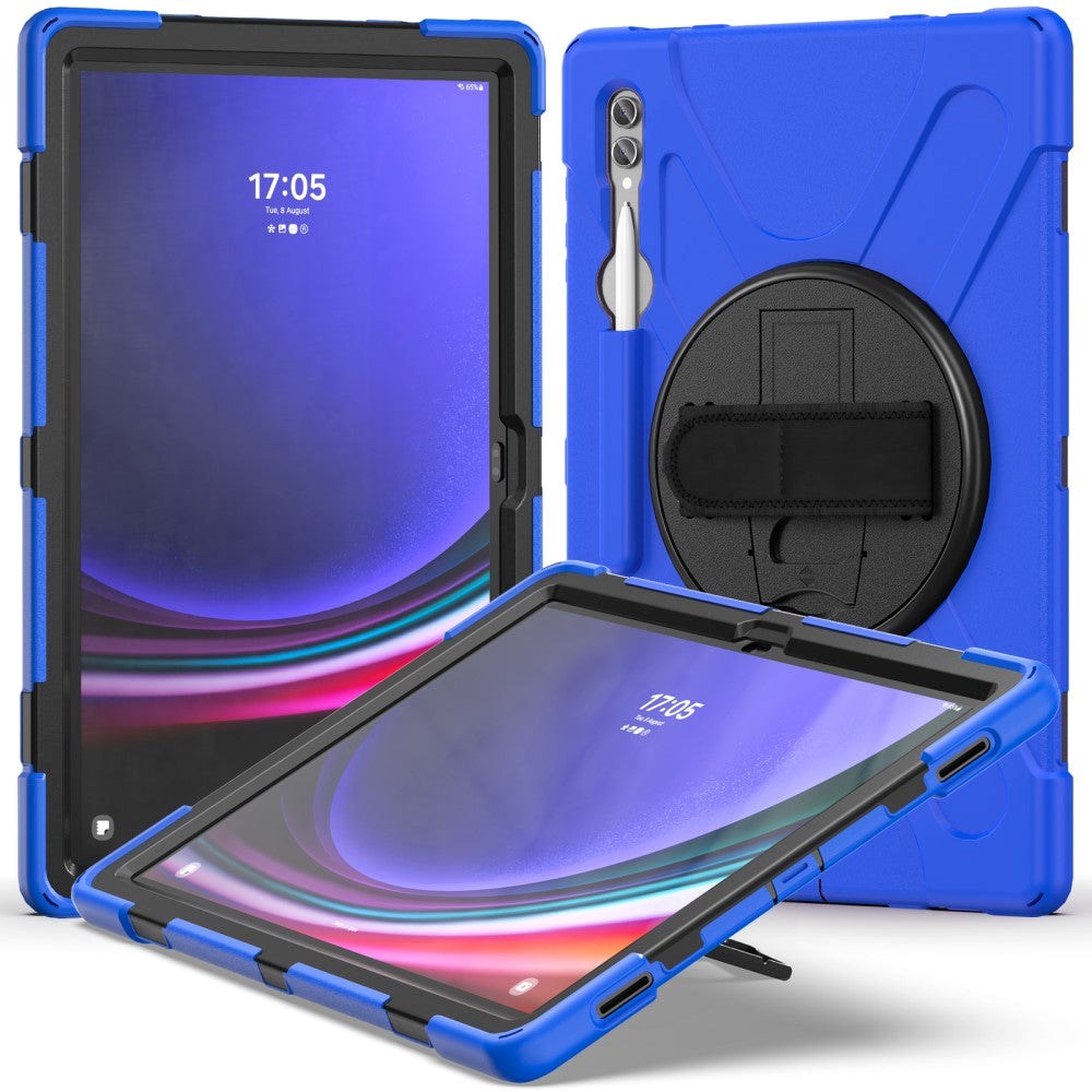 Samsung Galaxy Tab S9 Ultra / S8 Ultra Drop Proof Case w. Hand Holder, Kickstand & Pencil Holder - Blue / Black