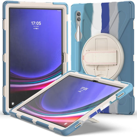 Samsung Galaxy Tab S9 Ultra / S8 Ultra Drop Proof Case w. Hand Holder, Kickstand & Pencil Holder - Multi / Blue