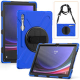 Samsung Galaxy Tab S9 Ultra / S8 Ultra Drop Proof Case w. Hand Holder, Kickstand, Pencil Holder & Shoulder Strap - Blue / Black