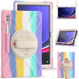 Samsung Galaxy Tab S9 Ultra / S8 Ultra Drop Proof Case w. Hand Holder, Kickstand, Pencil Holder & Shoulder Strap - Multi