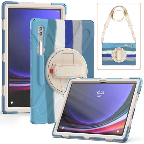 Samsung Galaxy Tab S9 Ultra / S8 Ultra Drop Proof Case w. Hand Holder, Kickstand, Pencil Holder & Shoulder Strap - Multi / Blue