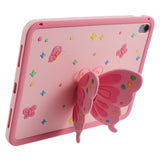 iPad 10.9" (2022) Kids Case - Butterfly Kickstand Silicone Case w. Shoulder Strap - Pink