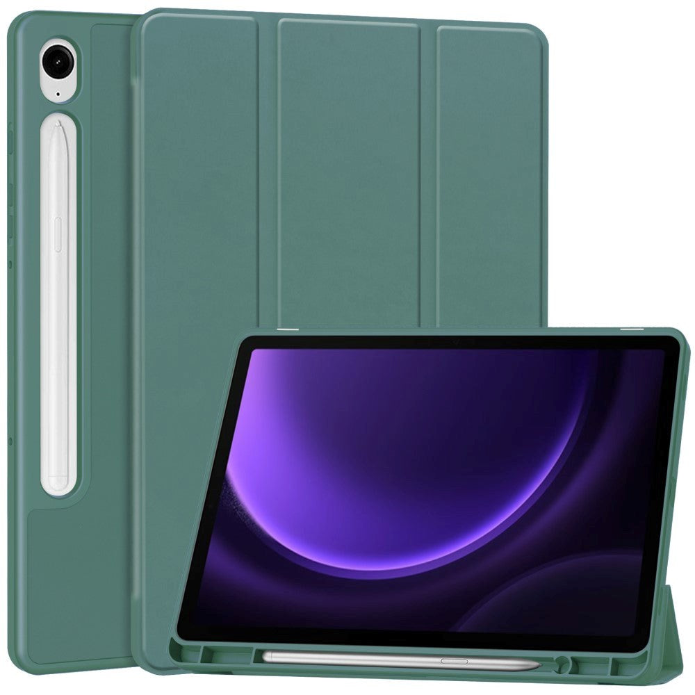 Samsung Galaxy Tab S10 FE / S9 FE Magnetic Tri-Fold Leather Case w. Stand - Green