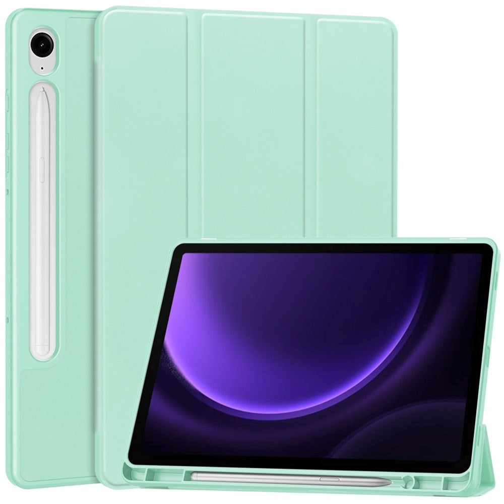 Samsung Galaxy Tab S9 FE Magnetic Tri-Fold Leather Case w. Stand - Mint Green